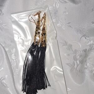 Elegant Black and Gold Tassel Earrings